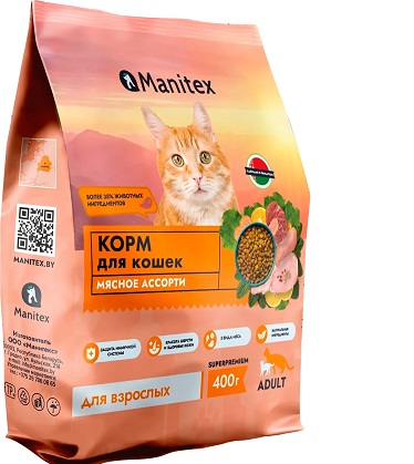 Манитекс Adult корм сухой полнорационный для взрослых кошек (мясное ассорти)