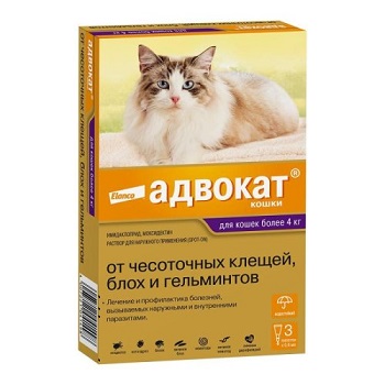 АДВОКАТ капли на холку от паразитов для кошек весом от 4 до 8 кг, цена за 1 пипетку