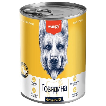 Wanpy корм консервированный корм для собак с говядиной, 375гр.