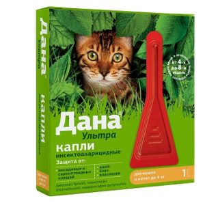 ДАНА УЛЬТРА капли на холку от блох и клещей для кошек весом до 4 кг, упак.1 пипетка