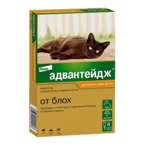 АДВАНТЕЙДЖ 40 Капли на холку от блох для кошек массой до 4 кг, цена за 1 пипетку