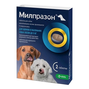 Милпразон антигельминтик таблетки для собак менее  5 кг 2,5 мг/25 мг, цена за 1 табл.