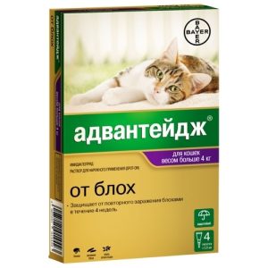 АДВАНТЕЙДЖ 80 Капли на холку от блох для кошек массой более 4 кг, цена за 1 пипетку