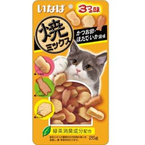 INABA Yaki Miksu Лакомство для кошек Снеки с кацуобуси, морским гребешком и кальмаром, 25гр.