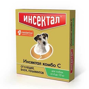 ИНСЕКТАЛ КОМБО К капли для собак весом от 4до 10 кг против клещей, блох и гельминтов 1 шт.