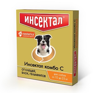 ИНСЕКТАЛ КОМБО К капли для собак весом от 10до 25 кг против клещей, блох и гельминтов 1 шт.