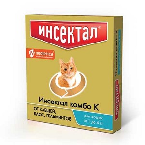 ИНСЕКТАЛ КОМБО К капли для  кошек весом от 1 до 4 кг против клещей, блох и гельминтов, 1 шт.