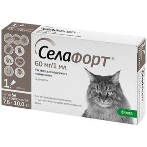Селафорт 6% 60мг Капли от внутренних и внешних паразитов для кошек весом 7,6-10 кг, упак.1 пип.