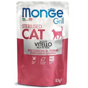 Monge Grill Cat Rabbit - влажный корм для стерилизованных кошек с кусочками телятины в желе, 85 гр.