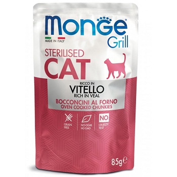 Monge Grill Cat Rabbit - влажный корм для стерилизованных кошек с кусочками телятины в желе, 85 гр.