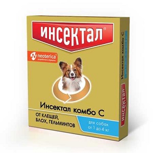ИНСЕКТАЛ КОМБО К капли для собак весом от 1 до 4 кг против клещей, блох и гельминтов 1 шт.