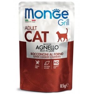 Monge Grill Cat Lamb - паучи для взрослых кошек с кусочками ягненка в желе, 85 гр.