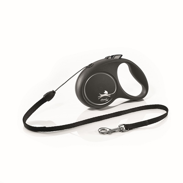 Поводок-рулетка "Flexi" "Black Design" S, трос 5 м до 12 кг, серебряный
