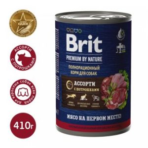 Консерва Brit для взрослых собак всех пород с мясным ассорти и потрошками  410 г