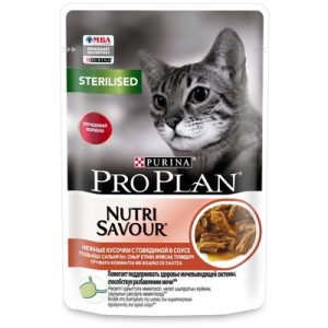 Pro Plan STERILISED Влажный корм для стерилизованных кошек (Говядина в соусе) пауч 85 гр