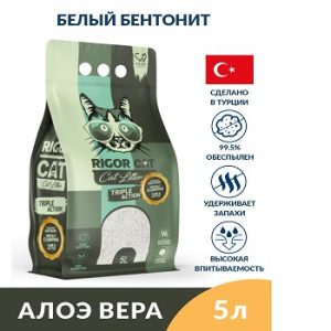 Наполнитель д/кош. туалета RIGOR CAT бентонитовый с ароматом алоэ вера с цветными гранулами 5л