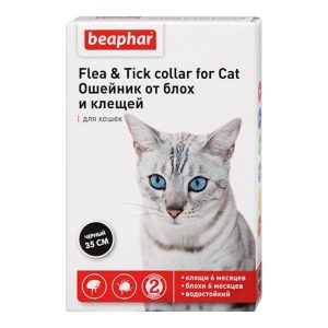 Ошейник Beaphar от блох и клещей для кошек, черный 35 см