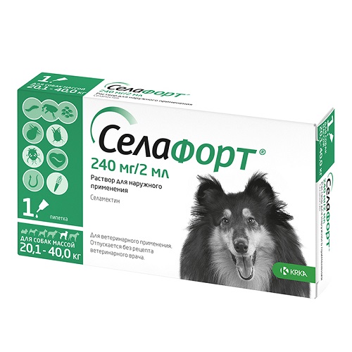 СЕЛАФОРТ 12% Капли от блох, клещей и гельминтов 240 мг для собак массой 20.1-40 кг, упак.1 пип.