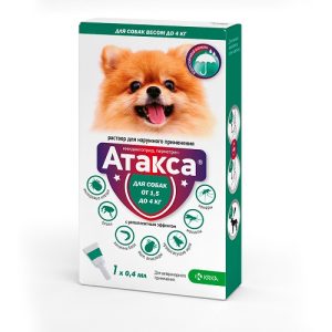 АТАКСА  Капли на холку от блох и клещей для собак и щенков массой до 4 кг, упак.1 пипетка