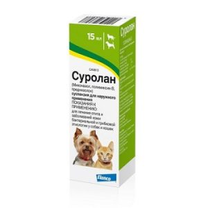 СУРОЛАН Капли ушные для лечения бактериальных и смешанных отитов у собак и кошек фл.15 мл.