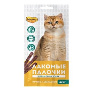 Лакомые палочки для котов "Мнямс" с цыпленком и печенью, упак. 3х5 гр.
