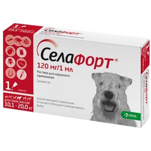 СЕЛАФОРТ 12% Капли от блох, клещей и гельминтов 120мг для собак массой 10-20 кг, упак.1 пип.