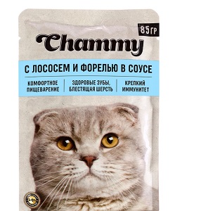 Chammy корм влажный для кошек с лососем и форелью в соусе, 85 гр.