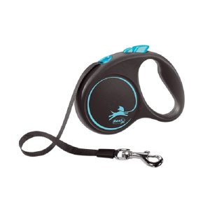 Поводок-рулетка "Flexi" "Black Design" S, ремень 5 м, до 15 кг, с синими элементами