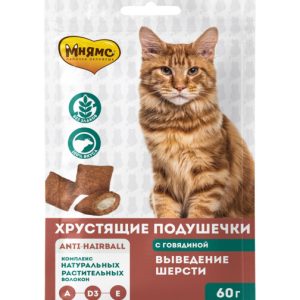 Лакомство для котов "Мнямс" хрустящие подушечки "Выведение шерсти" 60гр