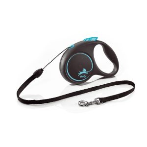 Поводок-рулетка "Flexi" "Black Design" S, трос 5 м, до 12 кг, с голубыми элементами