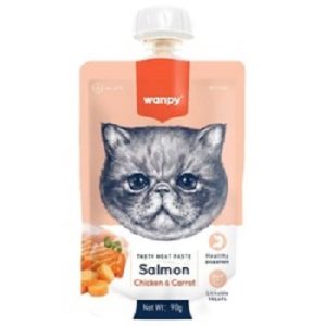 Wanpy Cat Лакомство для кошек Мясное пюре из лосося 90 г